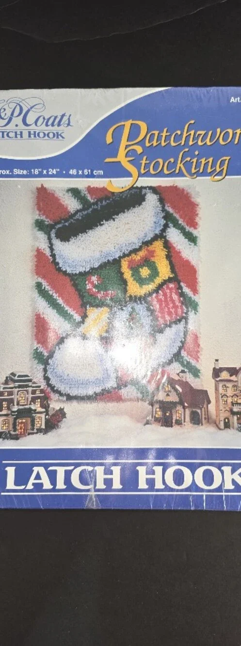 J&P Coats Vintage Patchwork Stocking Holiday Christmas Latch Hook Kit Nostalgic